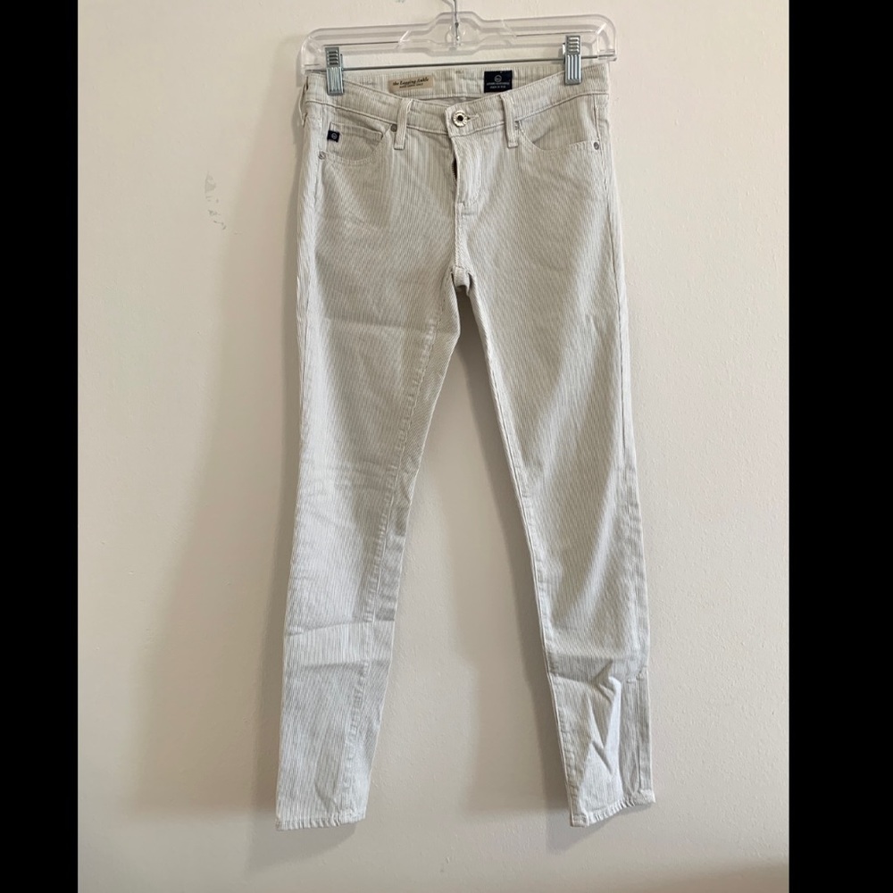 AG Jeans The Legging Ankle Jean in White with Gray Stripes - Picture 2 of 3